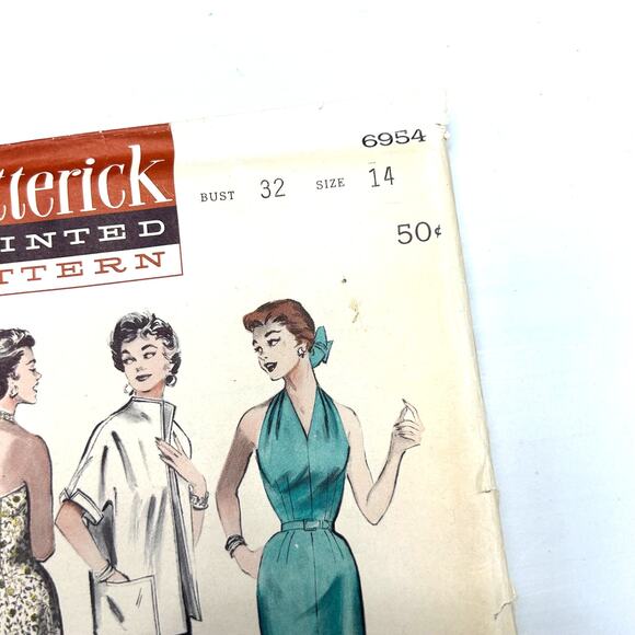 Butterick Vintage 1950's Pattern #6954 Women's Halter Dress And Box Jacket Sz 14 - Picture 3 of 6